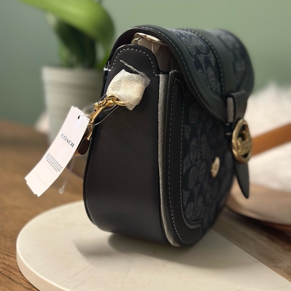 NWT! NEW! Coach Denim Signature Georgia Saddle Bag Women Crossbody Bag - Picture 2 of 14
